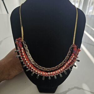 Elegant Gold and Red Beaded Necklace